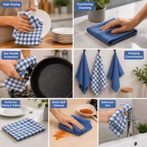 Casabella Pack of 6 Blue Cotton Terry Towelling Kitchen Tea Towels – 3