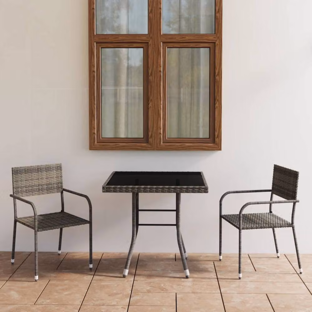 Berkfield Home 3 Piece Modern Poly Rattan Garden Dining Set in Anthracite and Grey – 2