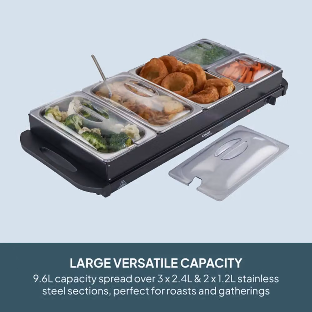 Cooks Professional 5-Section Electric Buffet Warmer with Hotplate Function and Adjustable Temperature Control, 9.6L, Black – 5