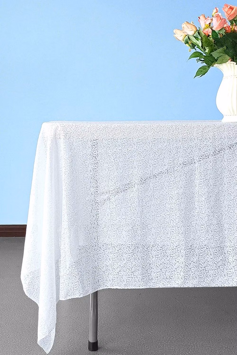 Neel Blue White Sequin Rectangular Tablecloth – 1