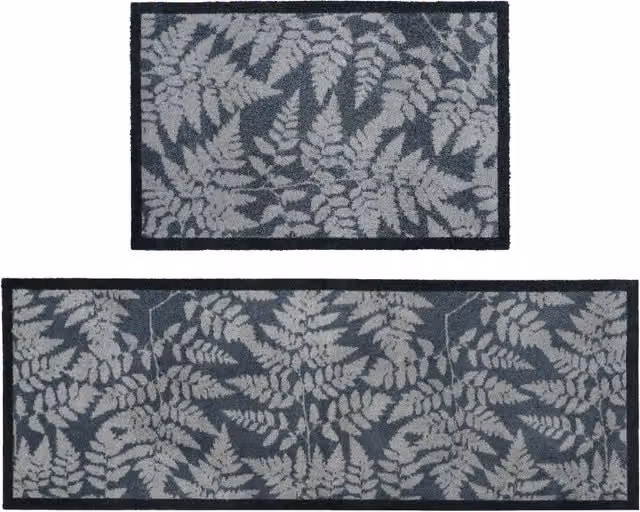 JVL Mega Mat and Runner Set in Fern Grey Floral Polyamide
