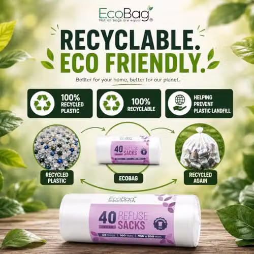 EcoBag Heavy Duty Bin Liners, 100L, 100 Pack, White/Transparent, W: 73.6 cm, H: 96.5 cm – 5