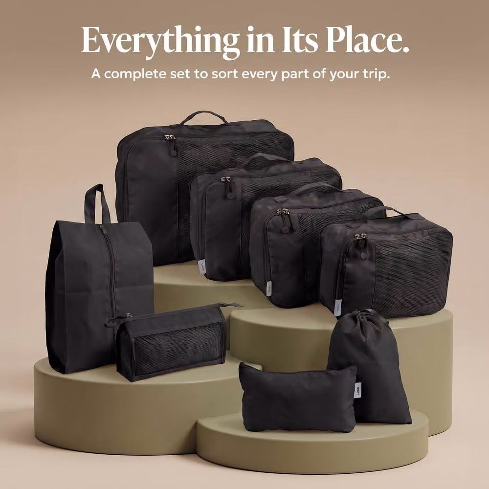 Lugg 8 Set Compression Packing Cubes Suitcase Organiser Set in Black – 8