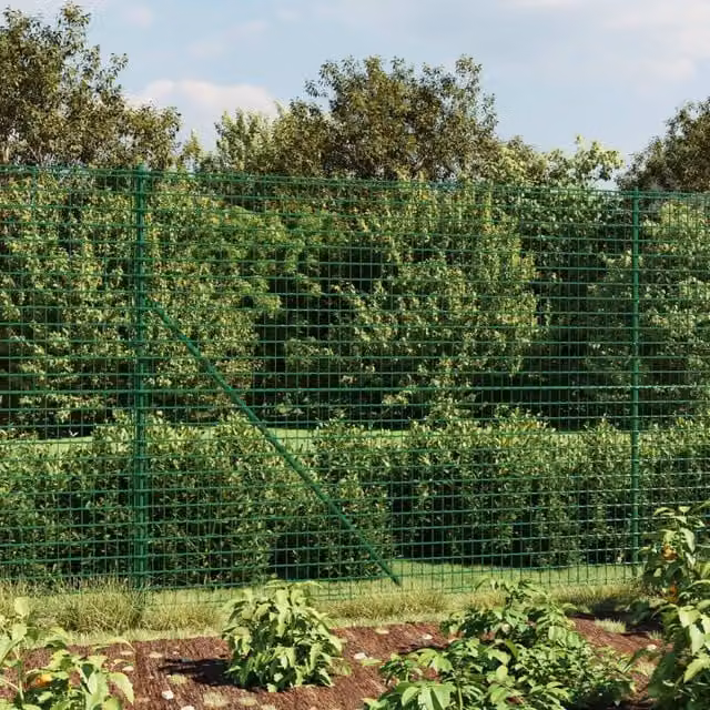 Berkfield Home Green PVC-Coated Steel Wire Mesh Fence with Flange, W: 2.2 m, L: 25 m – 1