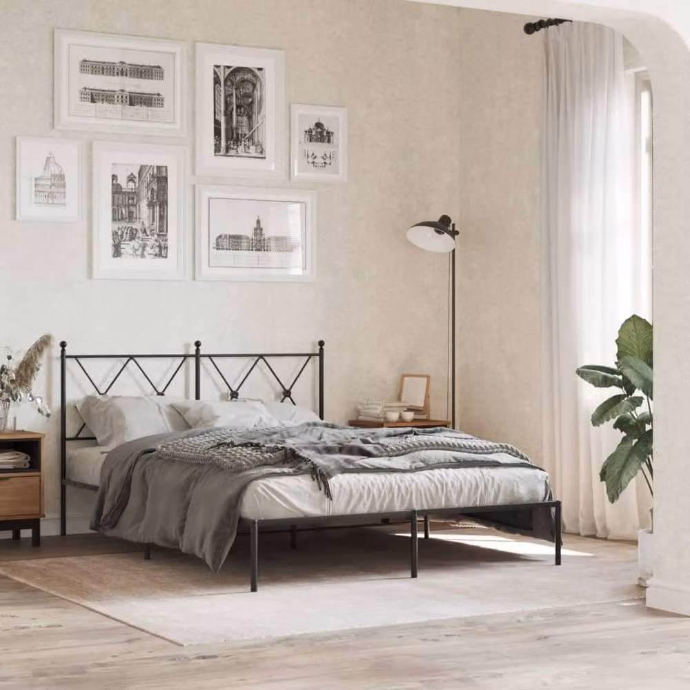 Berkfield Home Metal Bed Frame with Headboard, Black, W: 135 cm, D: 190 cm – 2