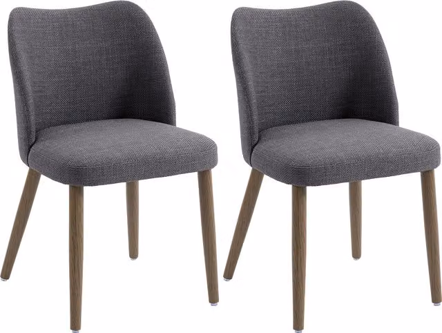 HOMCOM Set of 2 Linen Upholstered Dining Chairs in Dark Grey with Rubberwood Legs