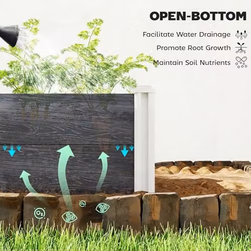 Outsunny Grey Plastic WPC Raised Garden Bed for Vegetable, Herb and Ornamental Gardens – 4