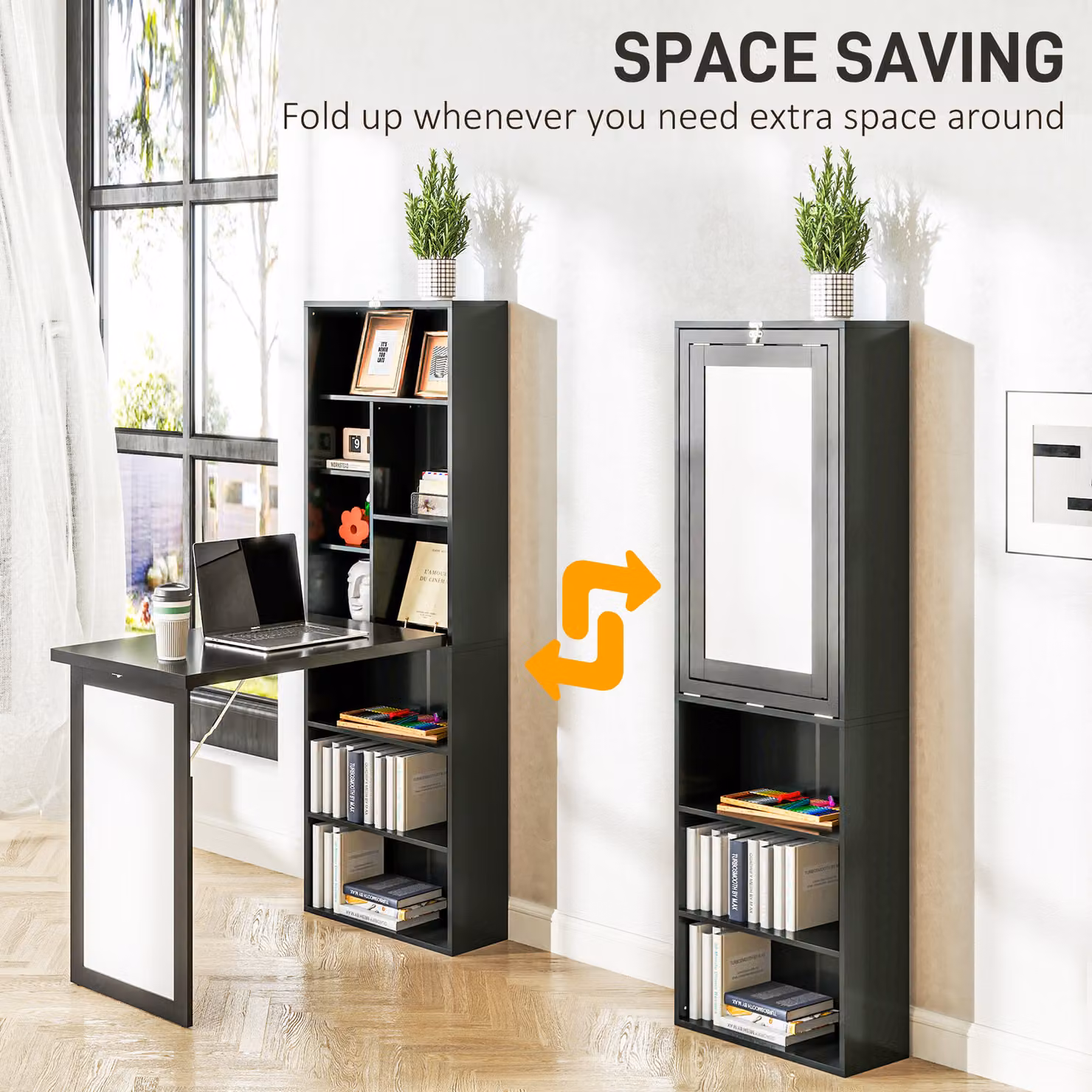 HOMCOM Three-Part Modern Computer Desk with Storage and Chalkboard in Black – 4