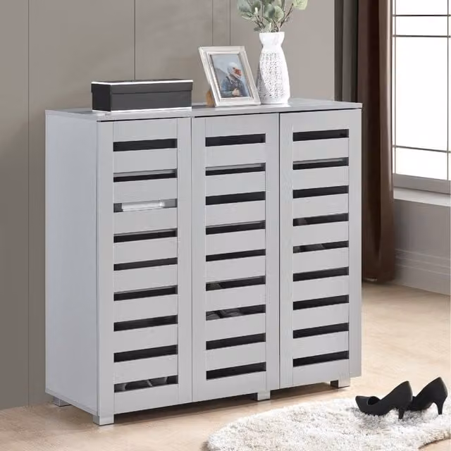 Swish Furniture Euston 3 Door Shoe Storage Cabinet Unit in Grey
