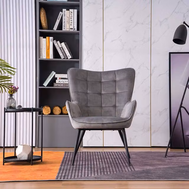 More4Homes Vera Velvet Modern Accent Chair with Ottoman in Grey