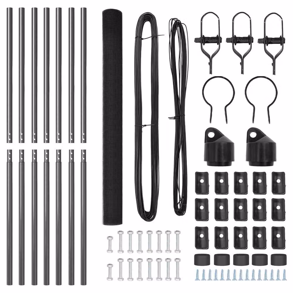 Berkfield Home Grey Powder-Coated Steel Welded Wire Fence with 7 Round In-Ground Posts, W: 10 m, H: 1.5 m – 4