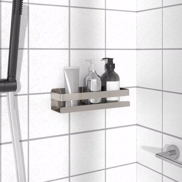 Berkfield Home Wall-Mounted Shower Shelf in Silver Brushed 304 Stainless Steel, W/D/H: 23 x 6.5 x 6 cm