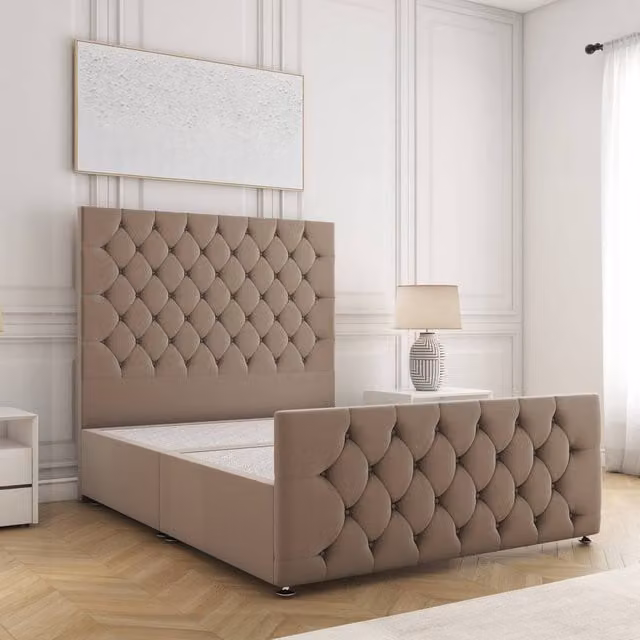 BSSPOKE Maya Super King Divan Bed Set in Bronze Plush Velvet with 54 inch Headboard