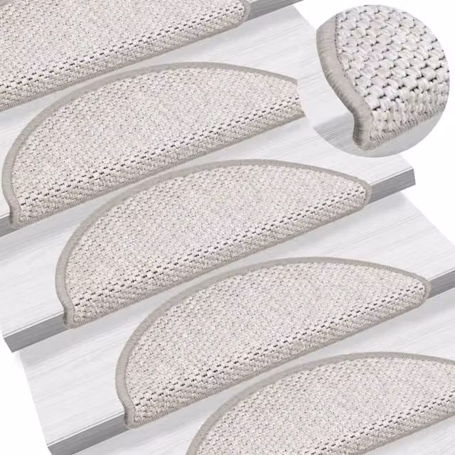 Berkfield Home Self-adhesive Sisal-Look Stair Mats, 15 Pieces, Beige, W: 56 cm, D: 17 cm, H: 3 cm
