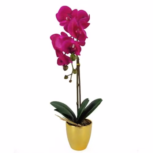 Leaf Design UK Realistic Artificial Orchid Flower Display in Pink and Silver, Height: 46 cm
