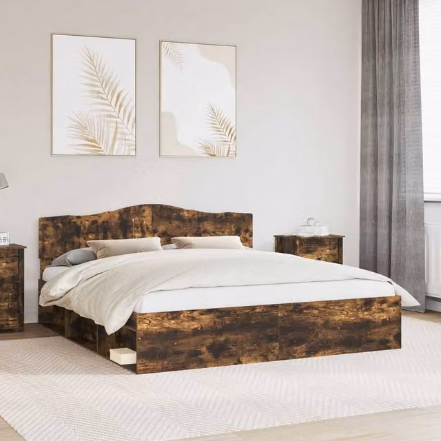 Berkfield Home Bed Frame in Smoked Oak and Solid Pine Wood, Brown, 180 x 200 cm