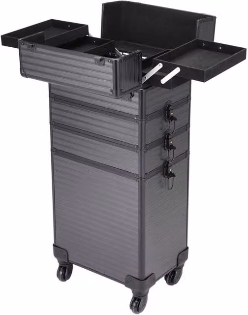 Kelvenix Cosmetic Case Trolley Box in Black and Gold with Wheels and Handles – 1