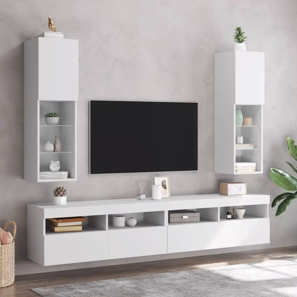 Berkfield Home Modern TV Cabinet with LED Lights in White, W/D/H: 30.5 x 30.0 x 102.0 cm – 3