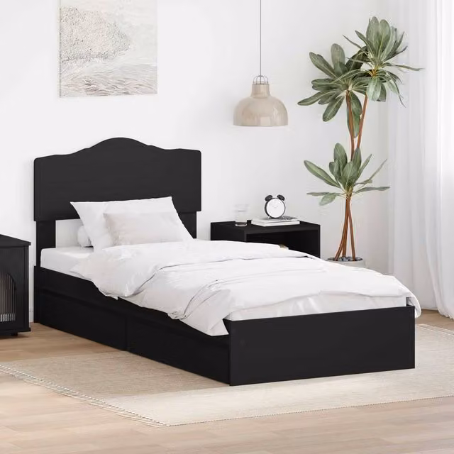 Berkfield Home Modern Storage Bed with Headboard and Drawers in Black, W/D/H: 90 x 190 cm, Engineered Wood – 1