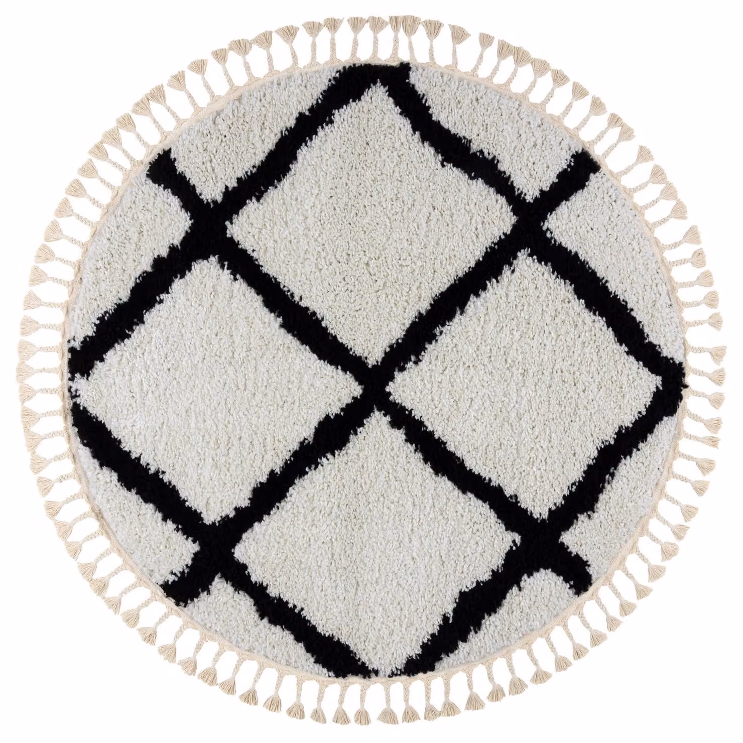 RugsX Berber Round Geometric Boho Rug in White and Grey, Diameter: 120 cm – 2