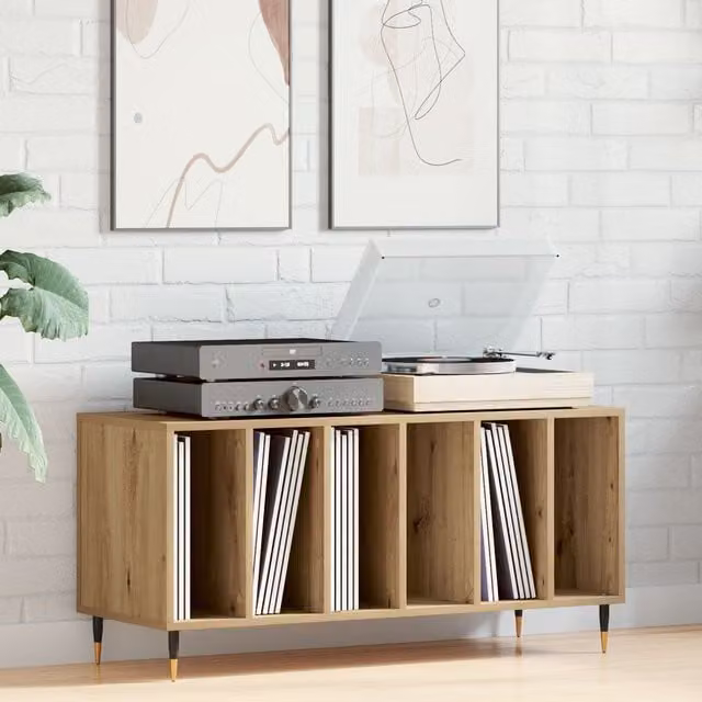 Berkfield Home Artisan Oak Record Cabinet in Brown, W/D/H: 100 x 38 x 48 cm – 1