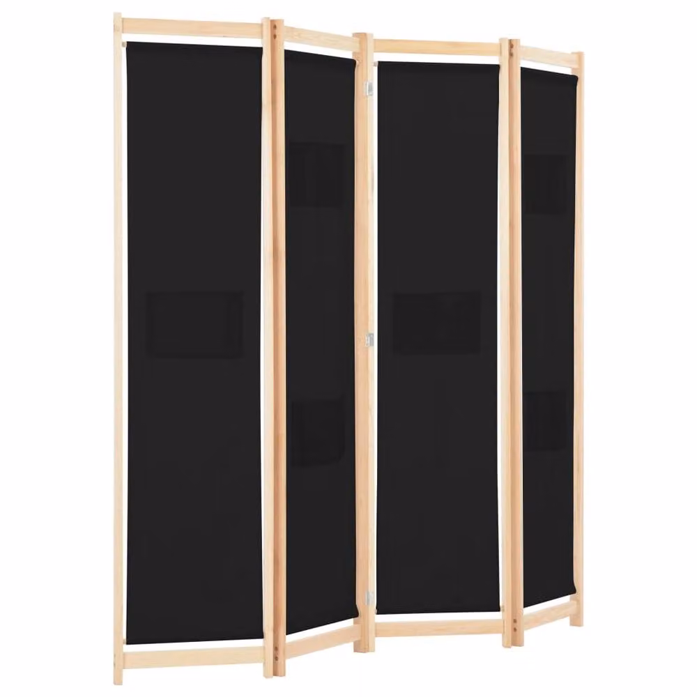 Berkfield Home 4-Panel Fabric Room Divider in Black, W/D/H: 160 x 4 x 170 cm – 3