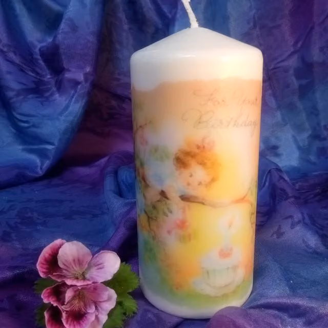 Viki Birthday Wishes Candle in White and Multicolour