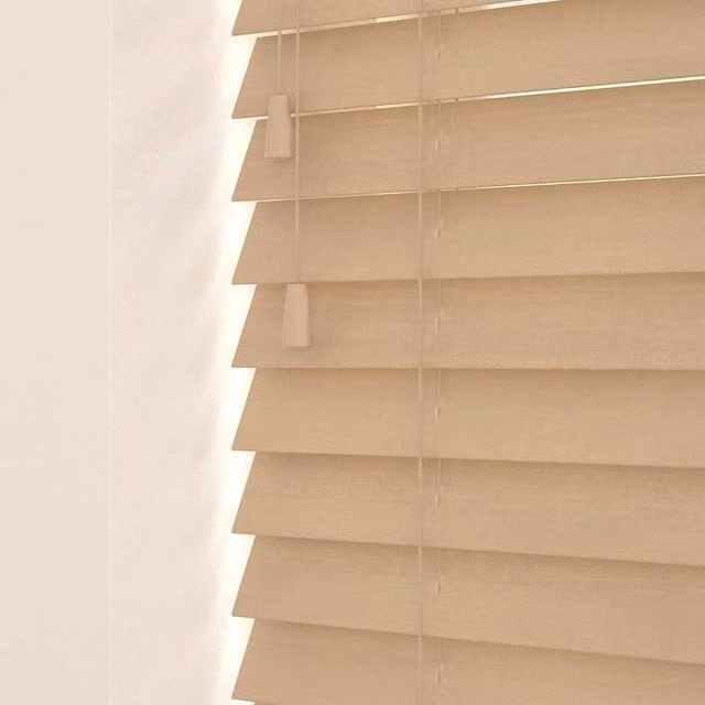 New Edge Blinds Wooden Venetian Blinds with Cord in Fawn Oak Brown, W: 90 cm, H: 120 cm