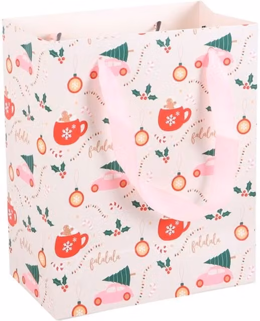 KDMK Christmas Print Paper Gift Bag in Multicolour and Pink