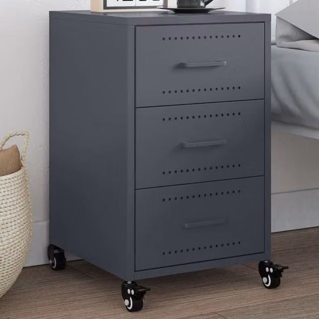Berkfield Home Anthracite Bedside Cabinet in Black Metal, W/D/H: 36 x 39 x 59 cm – 1