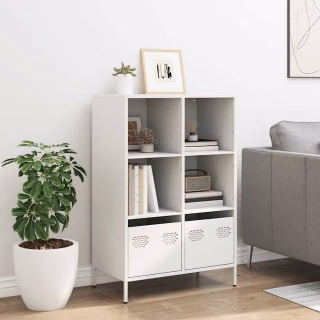 Berkfield Home Highboard in White Steel, W/D/H: 68 x 39 x 103.5 cm