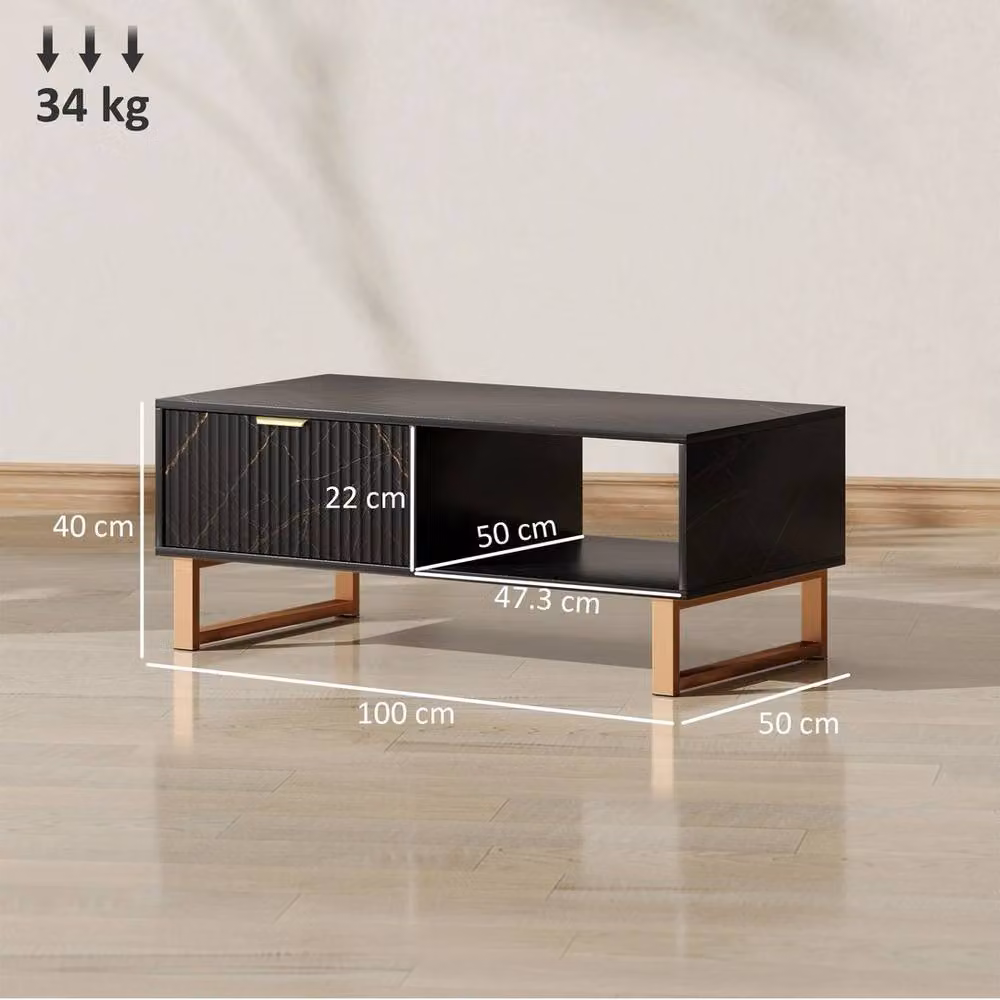 PAWNORA Modern Black Rectangular Coffee Table with Drawer – 2