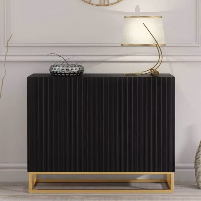 Creative Furniture Ripple Sideboard in Black with Fluted Doors, W: 100 cm, H: 80 cm, D: 35 cm – 1