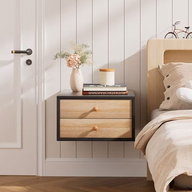 Livingandhome Minimalist Wall-Mounted Floating Bedside Table in Black