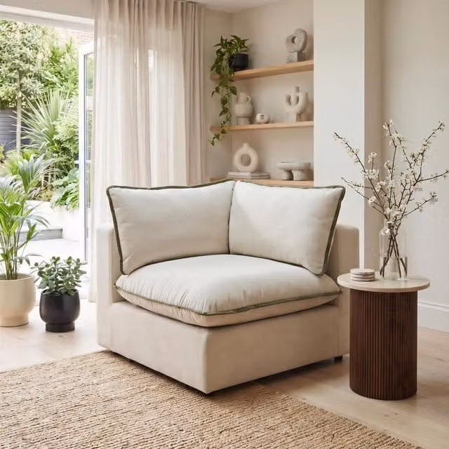 Furniturebox UK Echo Linen-Look Fabric Corner Armchair for Modular Sofa - Cream