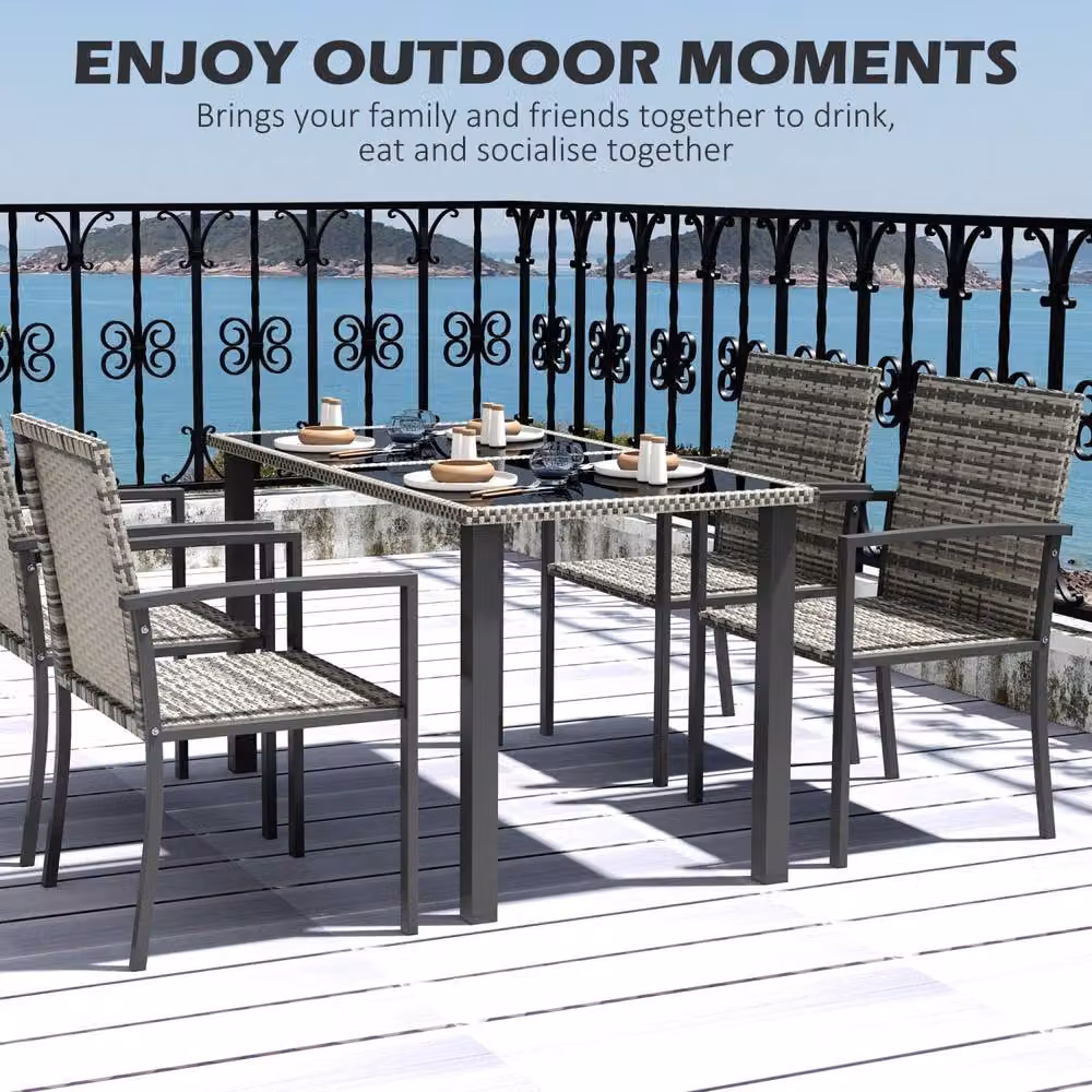 Wyld Haus Saka 4 Seater Outdoor Rattan Dining Set with Tempered Glass Table in Black and Grey – 2