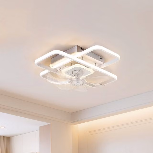 Lifeideas Modern Square LED Ceiling Light with Fan in White