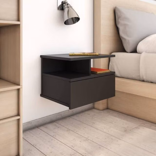 Berkfield Home Black Floating Nightstand in Engineered Wood, W: 40 cm, D: 31 cm, H: 27 cm – 1