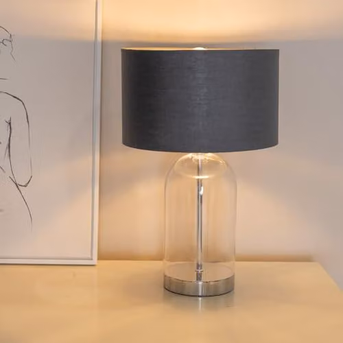 ValueLights Jessy Glass Table Lamp with Silver Base, Grey Inner Shade and Warm White Bulb – 2
