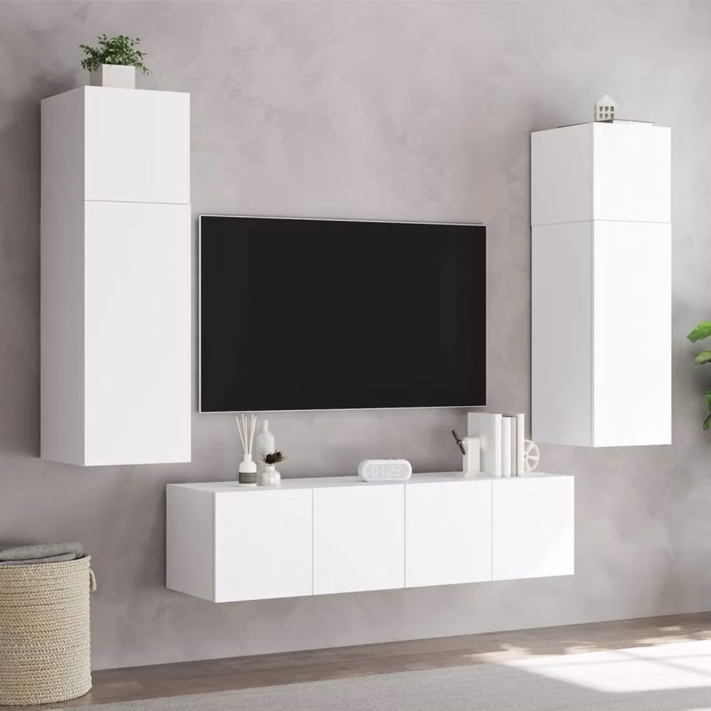 Berkfield Home Modern White TV Wall Cabinets with Integrated LED Lighting, Set of 2, W/D/H: 80 x 35 x 31 cm – 3