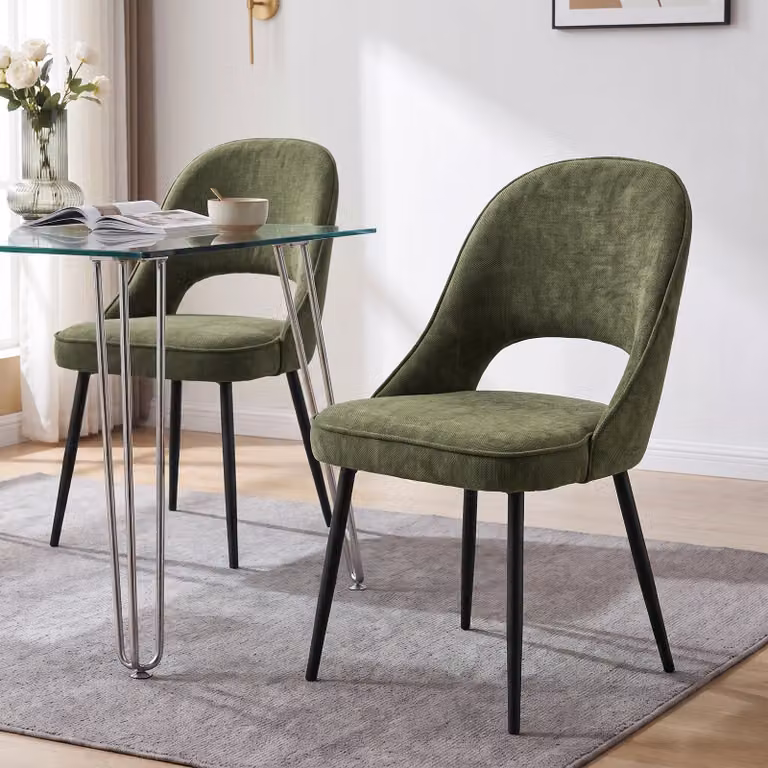 DHS Modern Fabric Dining Chairs Set of 2 in Green and Black