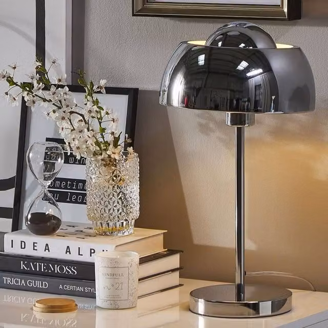 Wyld and Coco Silver Metal Table Lamp with Dome Shade – 1