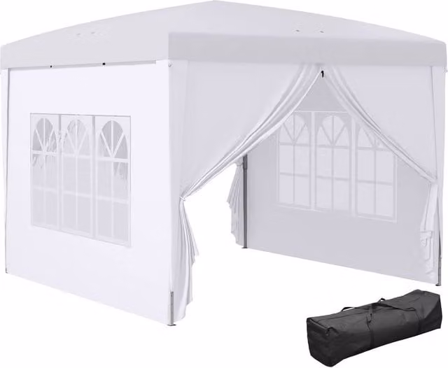 Outsunny White Pop-Up Gazebo with Windows and Steel Frame, W/D/H: 300 x 300 x 196 cm – 1