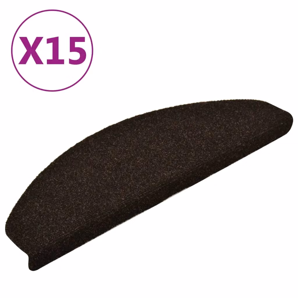 Berkfield Home Self-adhesive Needle Punch Stair Mats, 15 Pieces, Dark Brown, W: 65 cm, D: 21 cm, H: 4 cm – 2