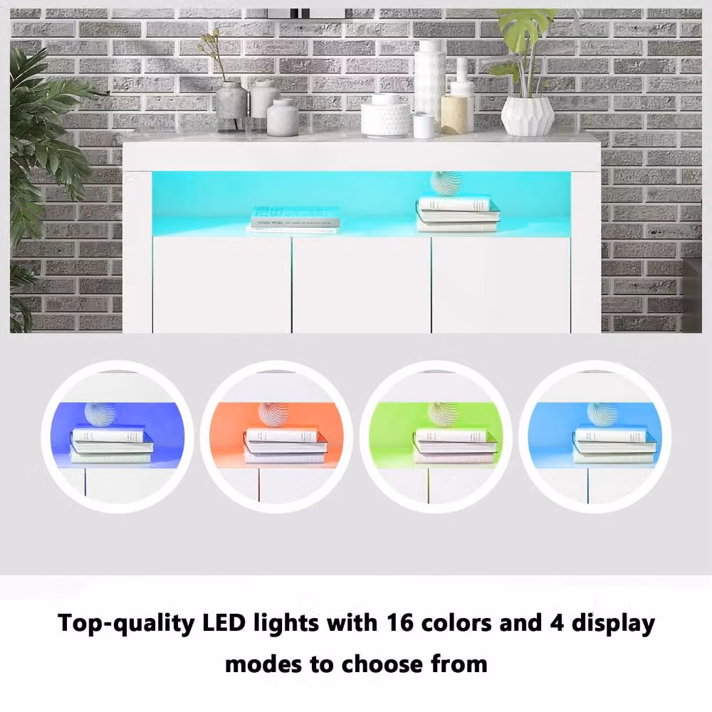 BTM High Gloss White Sideboard with Integrated LED Lighting and 3 Doors, W/D/H: 95 x 35 x 35 cm – 2