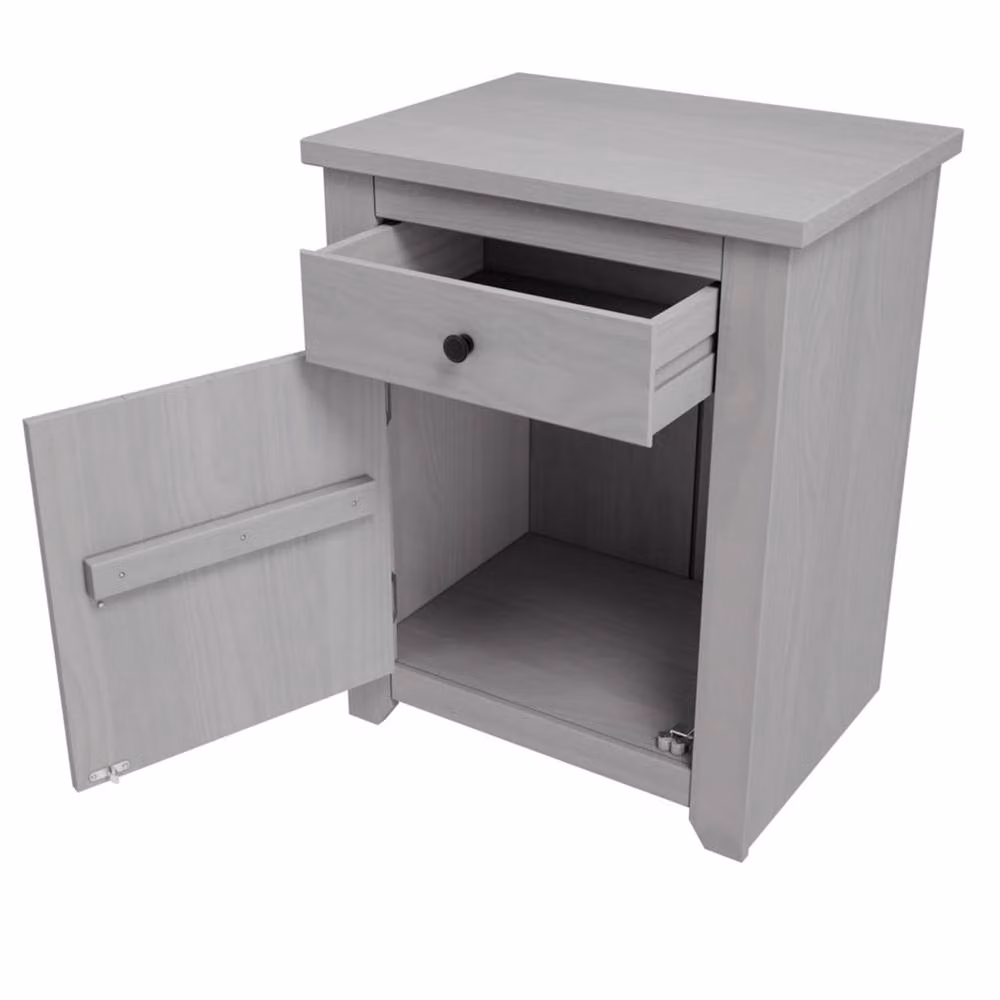 Wyld Haus Tralee Grey Washed Pine Bedside Cabinet with 1 Drawer and 1 Door – 3