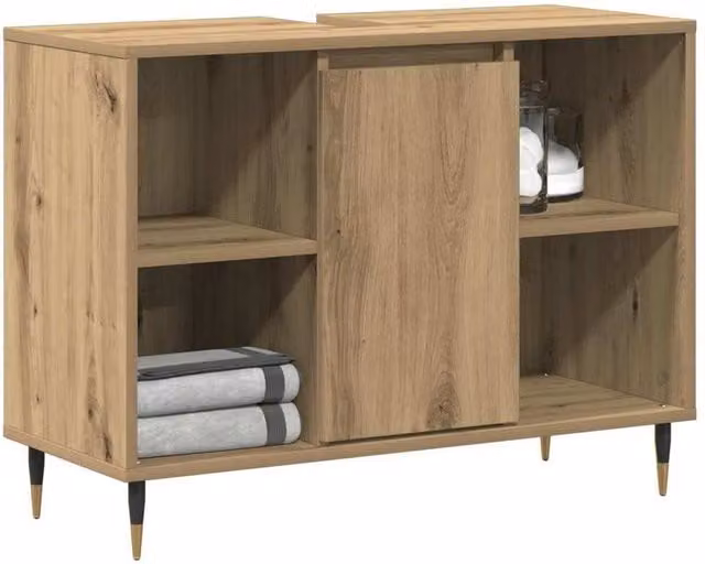 Berkfield Home Artisan Oak Rectangular MDF Freestanding Bathroom Vanity Unit in Brown