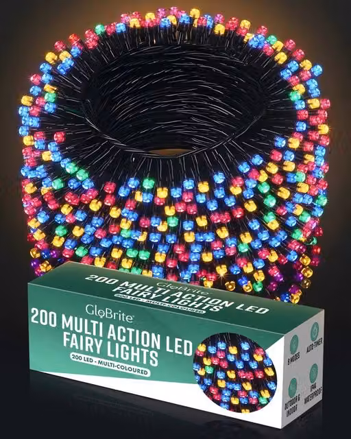 Globrite Multicolour LED Fairy String Lights with Remote Control and Timer, 200 LED, 20m