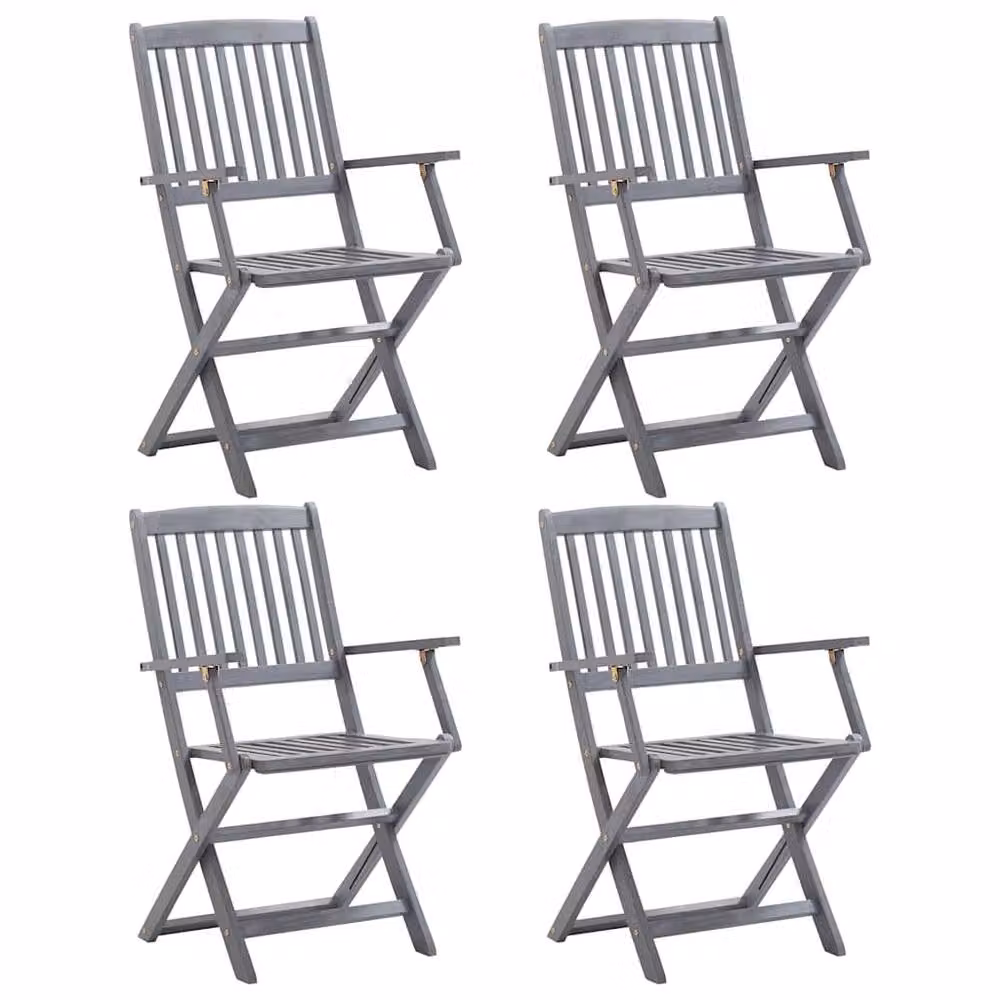 Berkfield Home Set of 4 Folding Outdoor Chairs in Grey Solid Acacia Wood – 2