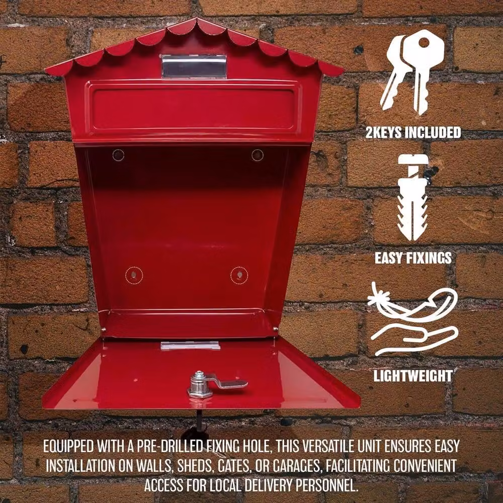 BARGAINS-GALORE Red Steel Wall Mounted Large Mailbox and Parcel Letter Storage Box – 4